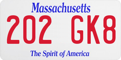 MA license plate 202GK8