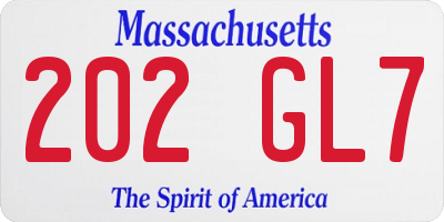 MA license plate 202GL7