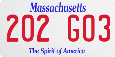 MA license plate 202GO3