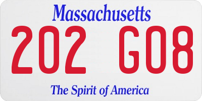 MA license plate 202GO8