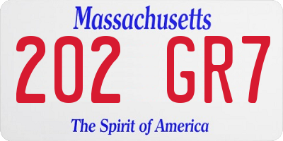 MA license plate 202GR7