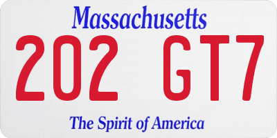 MA license plate 202GT7