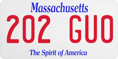 MA license plate 202GU0