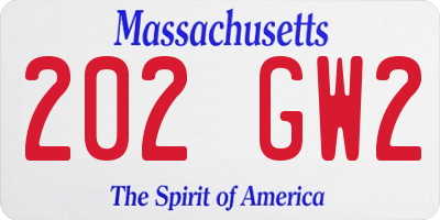 MA license plate 202GW2