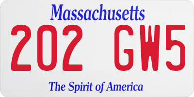 MA license plate 202GW5
