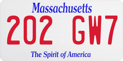 MA license plate 202GW7