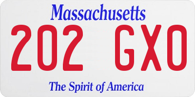 MA license plate 202GX0