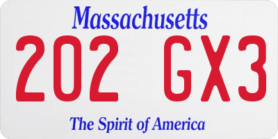 MA license plate 202GX3