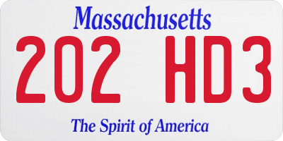 MA license plate 202HD3