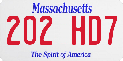MA license plate 202HD7