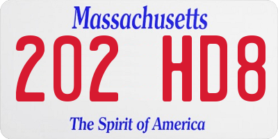 MA license plate 202HD8
