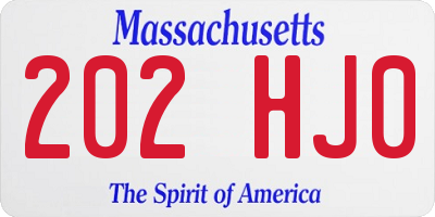 MA license plate 202HJ0