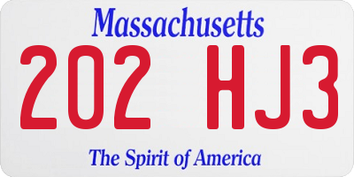 MA license plate 202HJ3