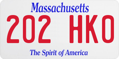 MA license plate 202HK0