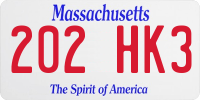 MA license plate 202HK3