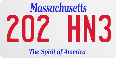 MA license plate 202HN3