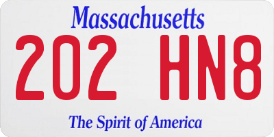 MA license plate 202HN8