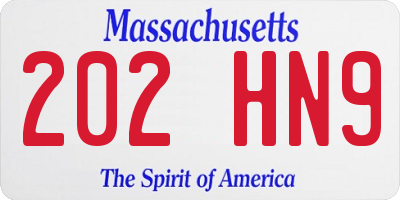 MA license plate 202HN9