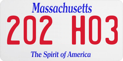 MA license plate 202HO3