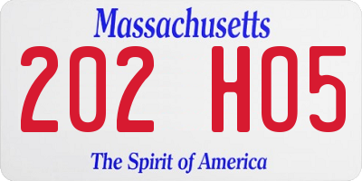 MA license plate 202HO5