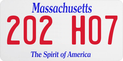 MA license plate 202HO7