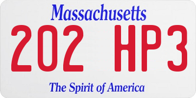 MA license plate 202HP3