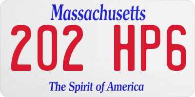 MA license plate 202HP6