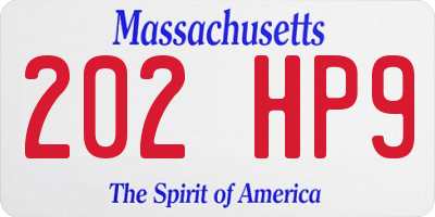 MA license plate 202HP9