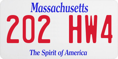 MA license plate 202HW4
