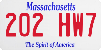 MA license plate 202HW7