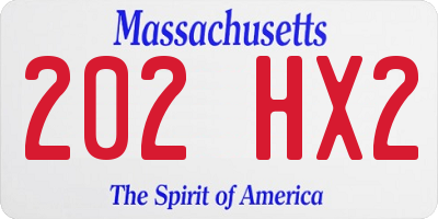 MA license plate 202HX2