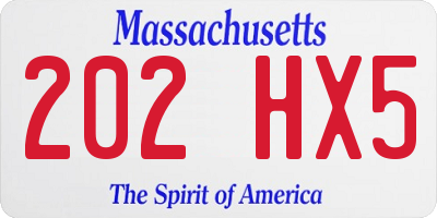 MA license plate 202HX5