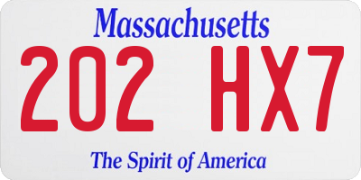 MA license plate 202HX7