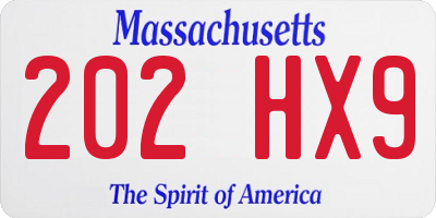 MA license plate 202HX9