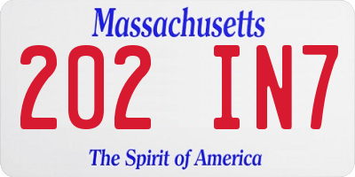 MA license plate 202IN7
