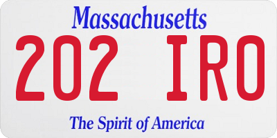 MA license plate 202IR0