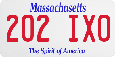 MA license plate 202IX0