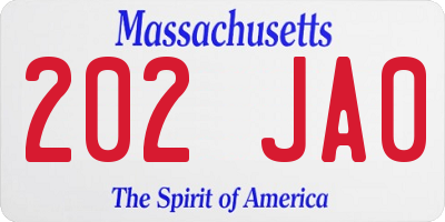 MA license plate 202JA0
