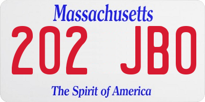 MA license plate 202JB0