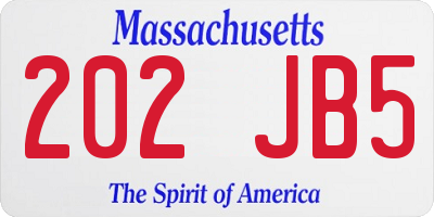 MA license plate 202JB5