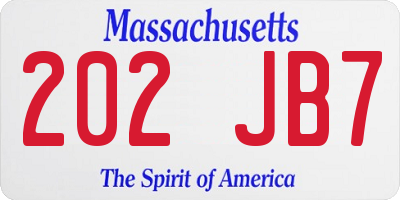 MA license plate 202JB7