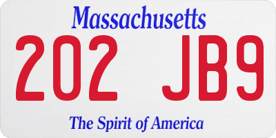 MA license plate 202JB9