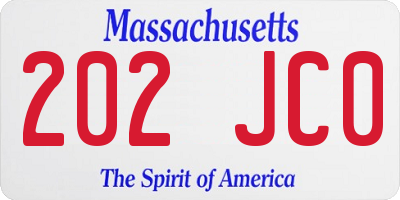 MA license plate 202JC0