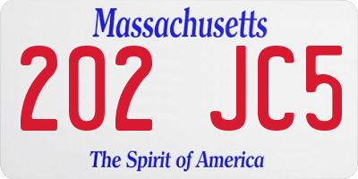 MA license plate 202JC5