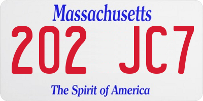 MA license plate 202JC7