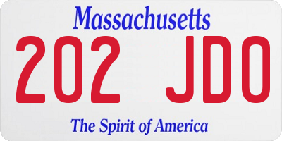 MA license plate 202JD0