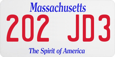 MA license plate 202JD3