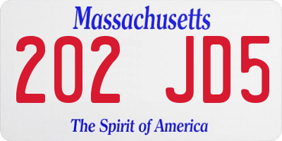 MA license plate 202JD5