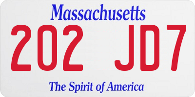 MA license plate 202JD7