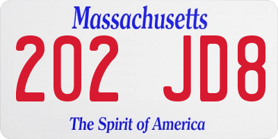 MA license plate 202JD8
